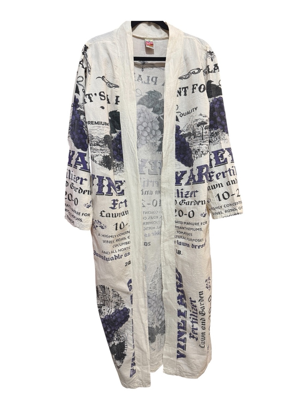 Vintage Style Feed Sack Duster Robe Cotton Vineyard Fertilizer Kimono OS